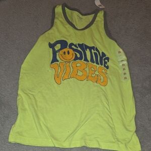 Old Navy Neon Yellow Tank Top with 'Positive Vibes' Graphic. NEW W Tags